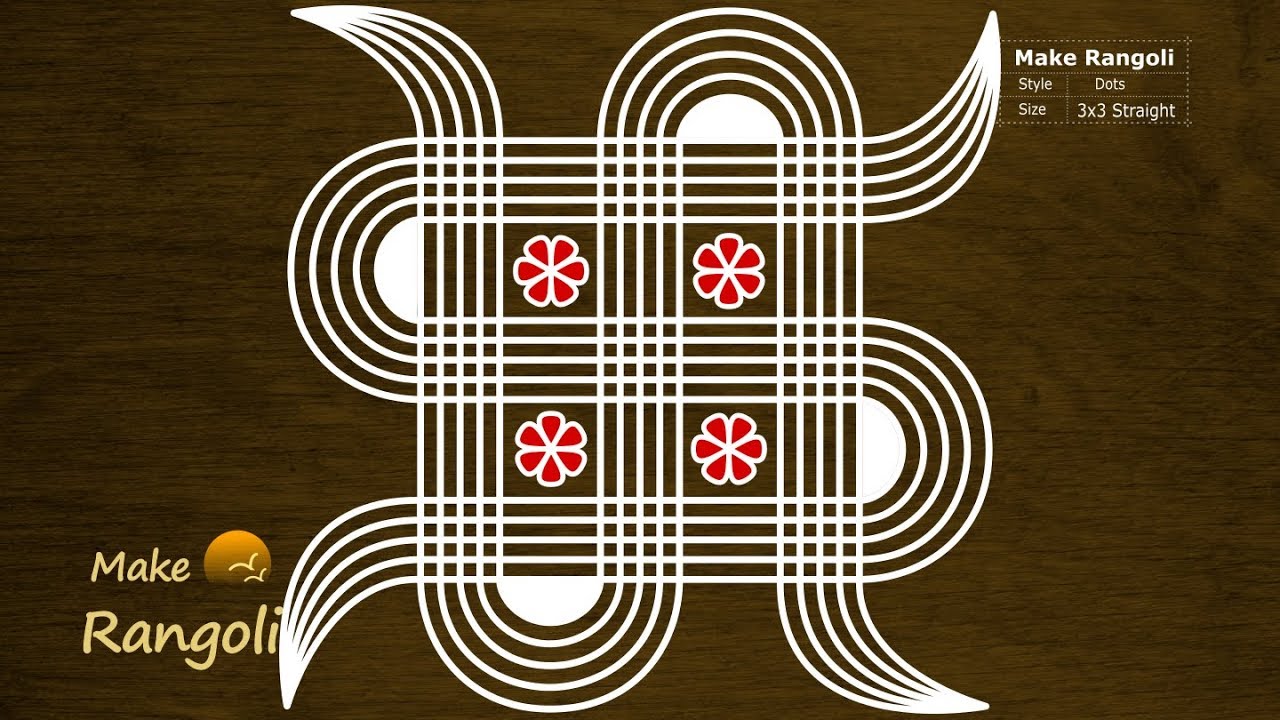 Easy Padi Kolam with 3x3 Straight dots | Padi Kolam Designs | Make Rangoli