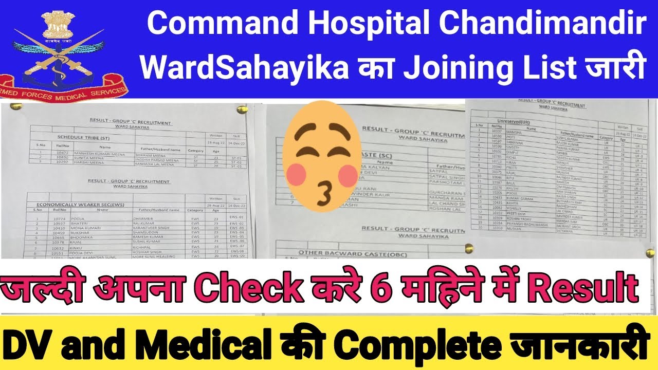 Commd Hospital Chandimandir WardSahayika Final result list Out|Chandimandir WardSahayika Joining Out
