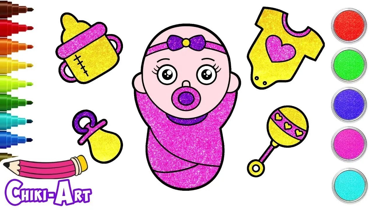 How to Draw Baby Accessories | Glitter Drawing and Painting for Kids | Chiki Art