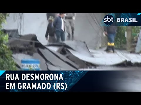 Video chuvas-no-rs-rua-desmorona-em-gramado-e-forca-saida-de-moradores-sbt-brasil-13-05-24