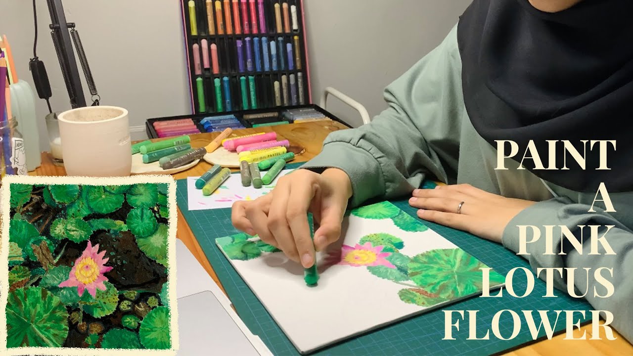 Oil Pastel on Canvas Board A Lotus Flower Painting 🪷 Cozy Art Vlog 🎨