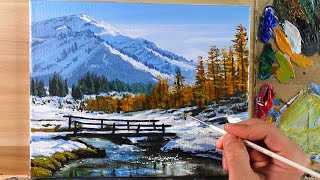 Acrylic Painting Winter Bridge Landscape / Correa Art