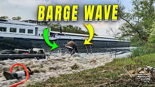 Barge Wave Sweeps Away Fisherman