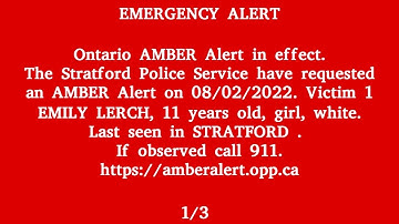 Canada Alert Ready - AMBER ALERT, Stratford, Ontario