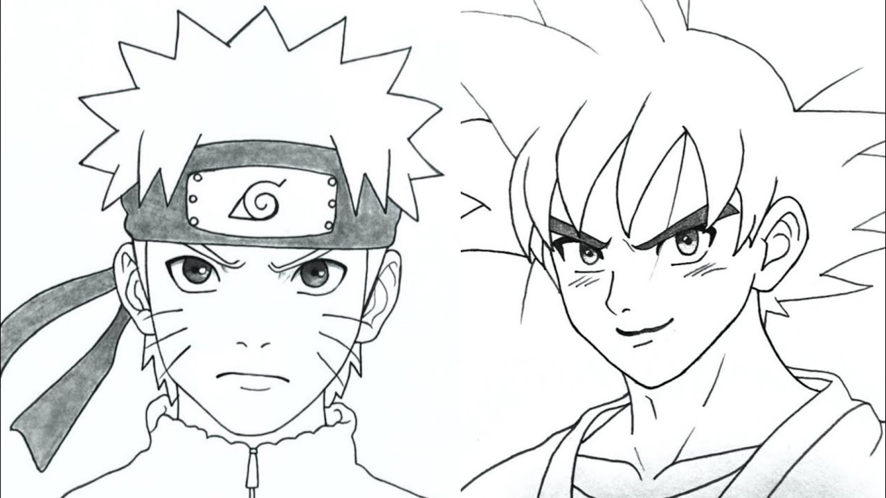 Простой рисунок Наруто и Гоку | Как нарисовать Наруто и Гоку | Простой рисунок в стиле аниме