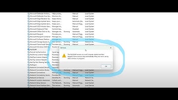 the MYSQL80 ON local computer started and then stopped