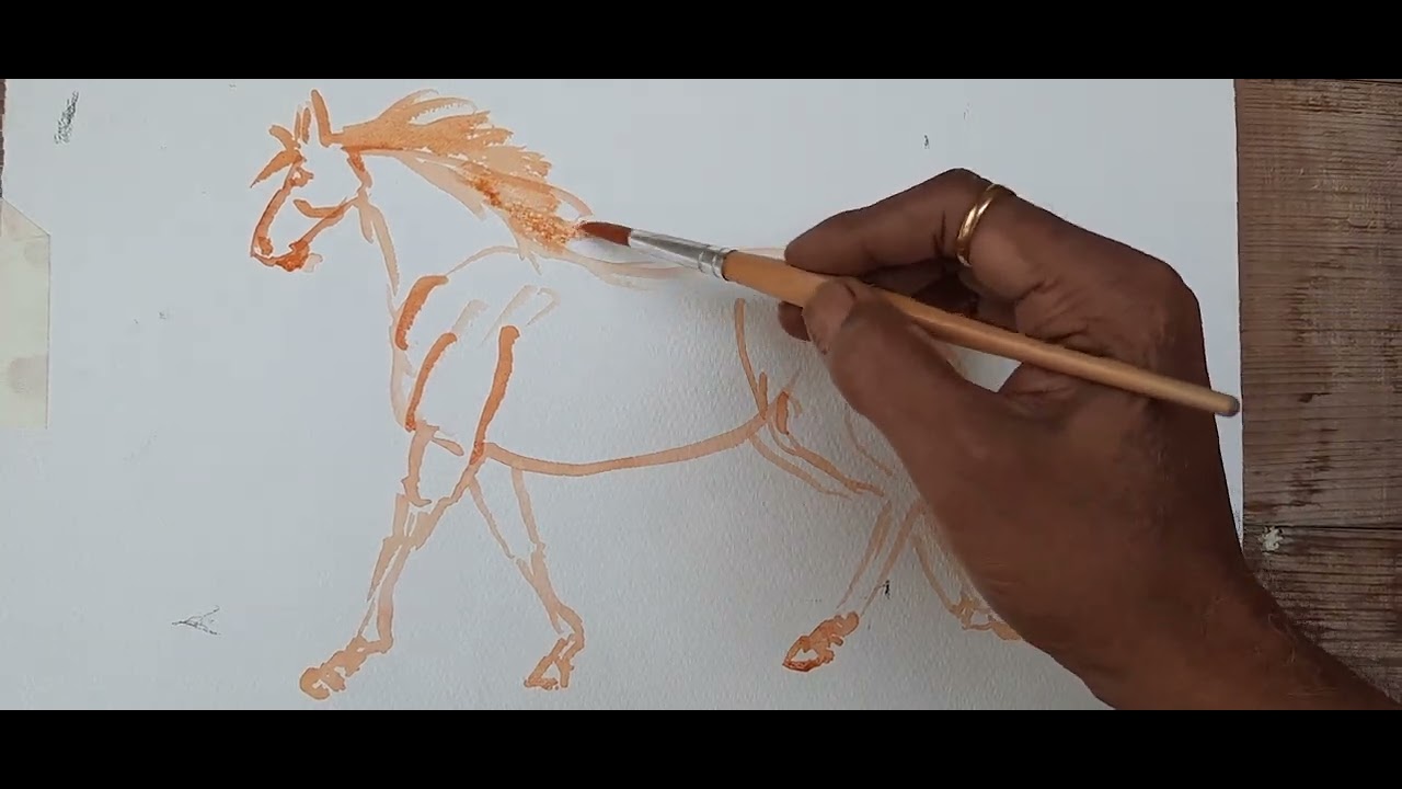 How to draw a Horse by brush with Water colour - YouTube