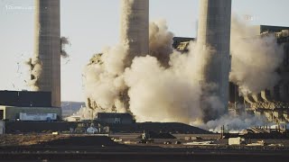 Drone video captures the demolition of the smokestacks at the Navajo Generating Station