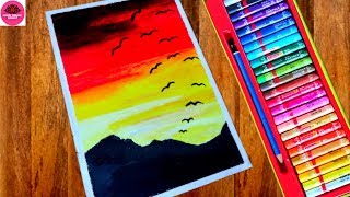 sunset crayons drawing easy pastel oil step beginners