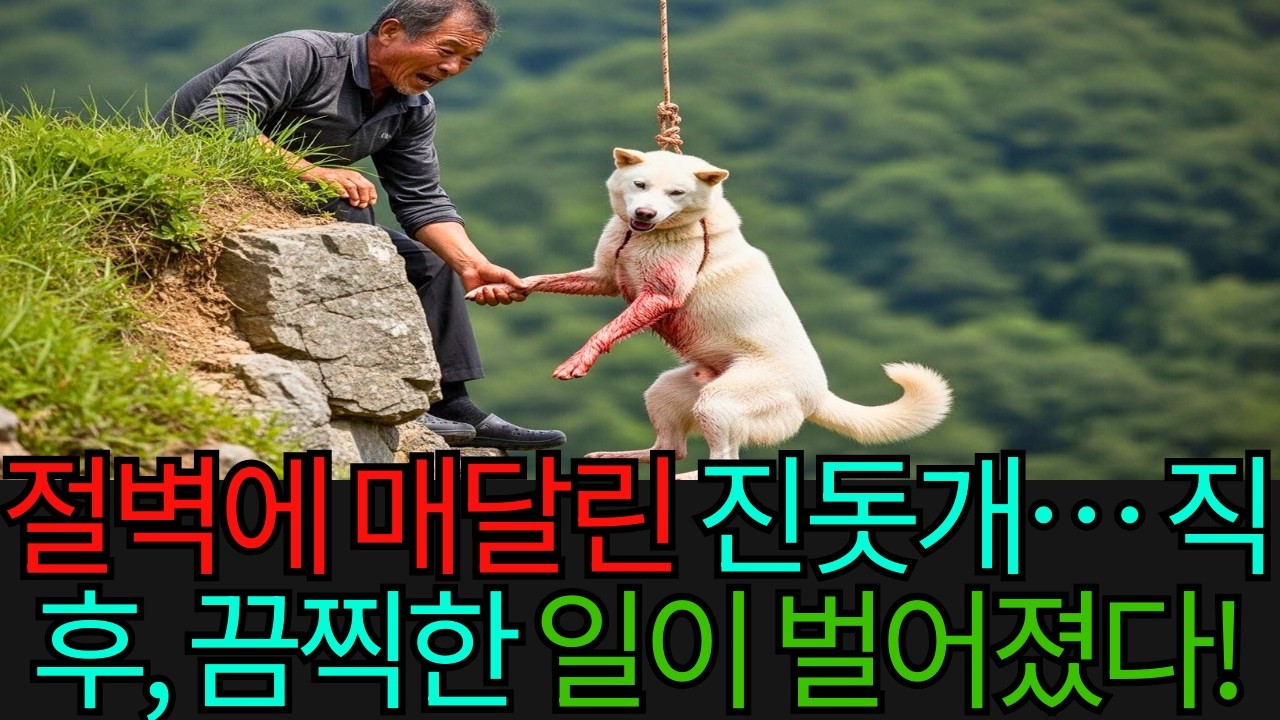 절벽 위에 매달린 흰 진돗개… 노인은 끝까지 줄을 놓지 않았다. 그리고 바로 그 직후, 믿기 힘든 끔찍한 일이 벌어졌다!