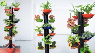 How To Make Beautiful Tower Flower Pot Stand Using Pvc Pipe/Tower Garden/ORGANIC GARDEN