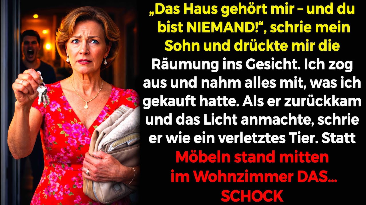Er hielt mir den Räumungsbescheid vors Gesicht und grinste: „Das Haus gehört mir und du bist niemand.“ Nach fünfunddreißig Jahren, in denen ich fremde Böden wischte, um ihn großzuziehen, stand ich...