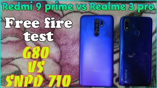 Redmi 9 prime vs Realme 3 pro, free fire test  & speed test, G80 vs snpd 710..