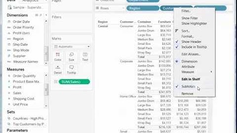 How to Display Subtotals for Only Some Dimensions in Tableau