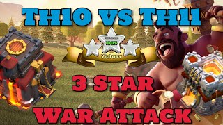 Th10 VS Th11 - INCREDIBLE 3 Star War Attack Strategy with HOGS, Clash of Clans Th10 DESTROYS Th11