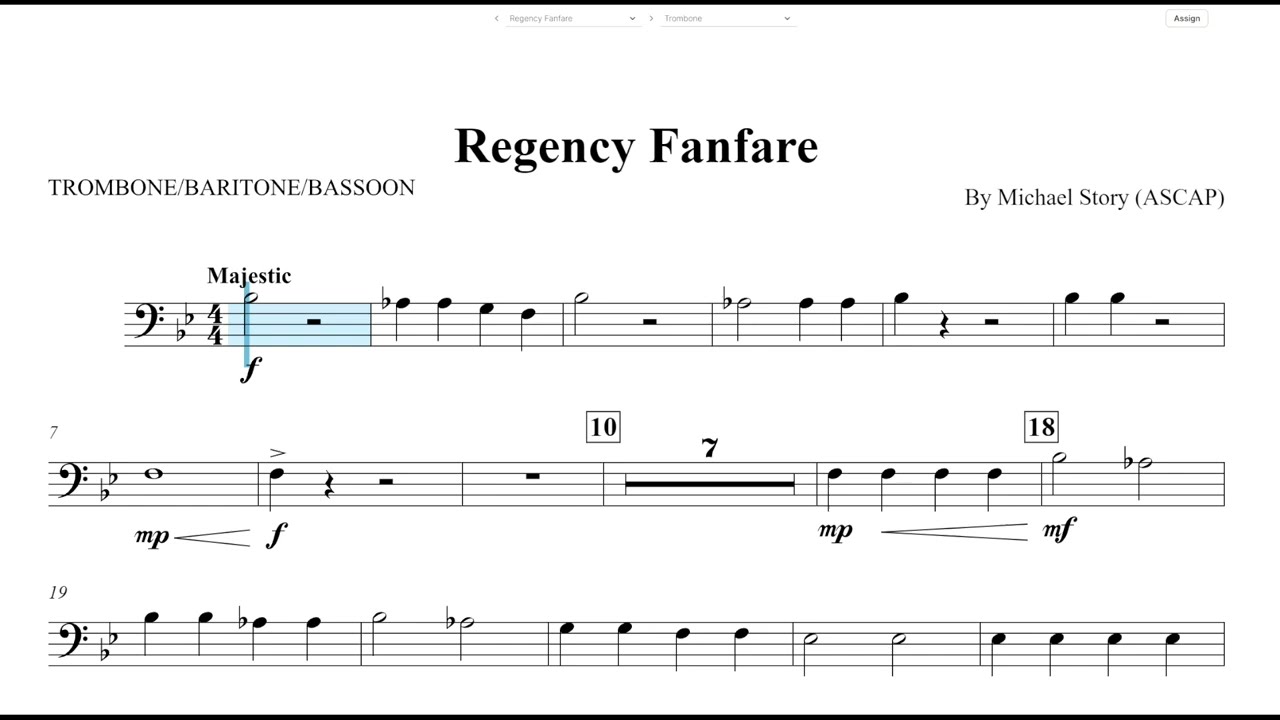 Regency Fanfare (Michael Story) Trombone & Baritone B.C. Play Along