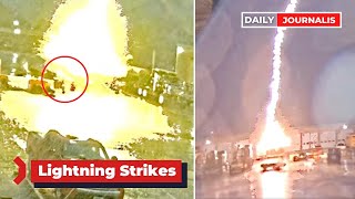 Lightning strikes Missouri highway department truck during severe storms in shocking video