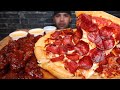 ASMR EATING PIZZA HUT PEPPERONI AND CHEESE PIZZA, DQ HONEY BBQ TENDERS MUKBANG
