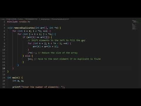 HOW TO REMOVE DUPLICATE ELEMENTS FROM AN ARRAY IN C LANGUAGE - YouTube