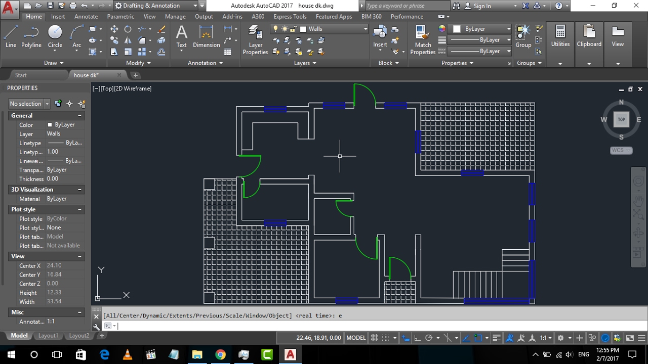 Basic House  Plan  drawing  in AutoCad 2019 Part 1 2D 