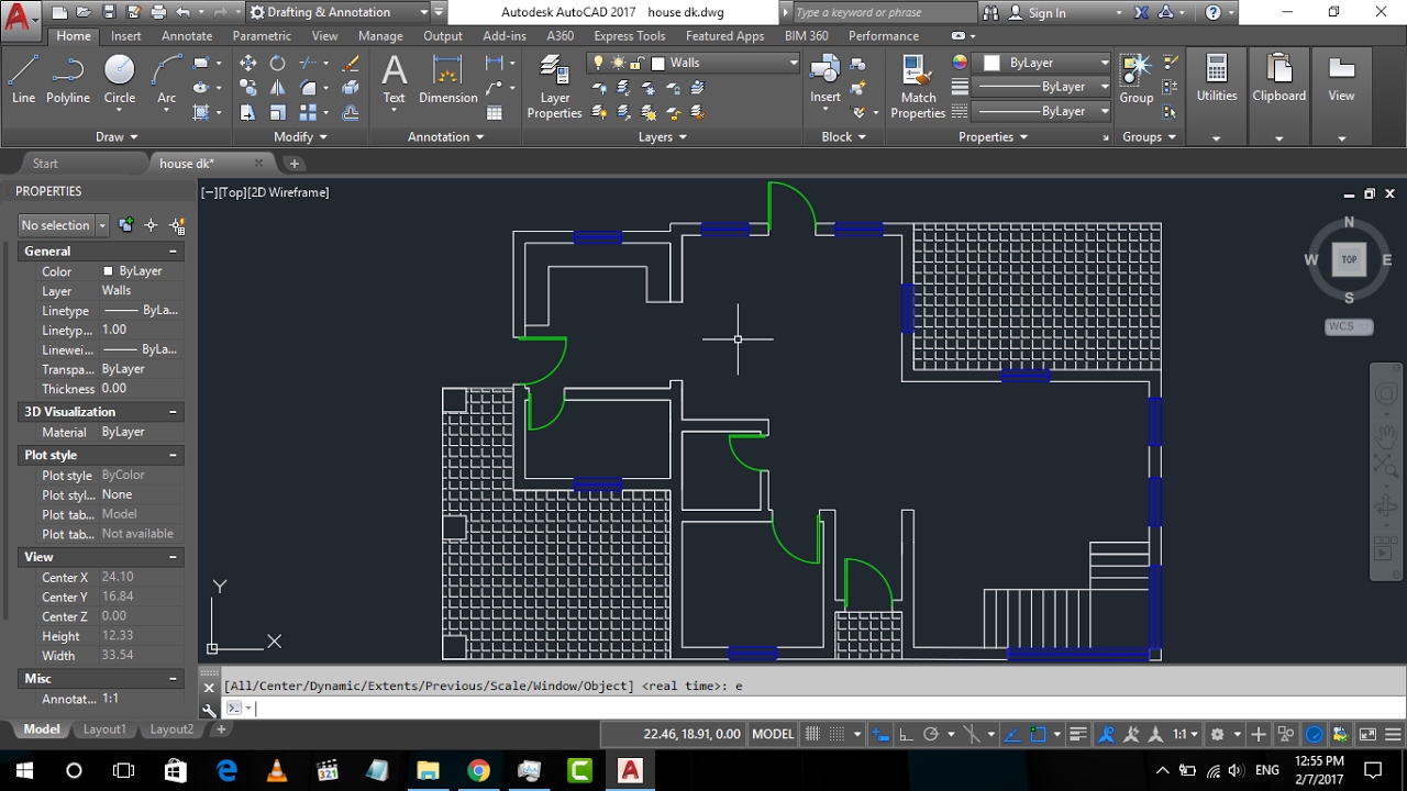 Basic House  Plan  drawing  in AutoCad  2019 Part 1 2D 