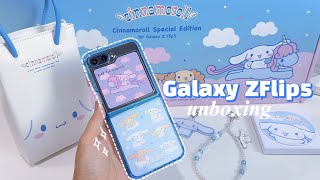 Samsung Galaxy Z Flip 5 unboxing 🩵 Cinnamoroll edition   accessories 🦄 z플립5 시나모롤 에디션