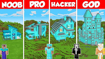 DIAMOND CASTLE BASE BUILD CHALLENGE - Minecraft Battle: NOOB vs PRO vs HACKER vs GOD / Animation