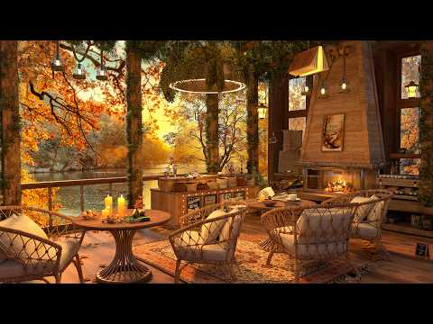 4K Beautiful Autumn Café Jazz ☕ Fireplace Glow with Soothing Jazz Piano for Study & Relaxation