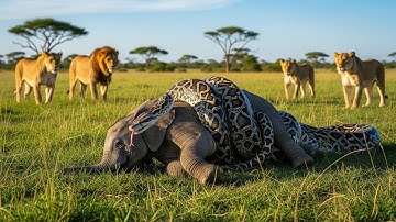 A Giant Python Attacks a Helpless Baby Elephant — What the Lions Did Next Was Shocking!