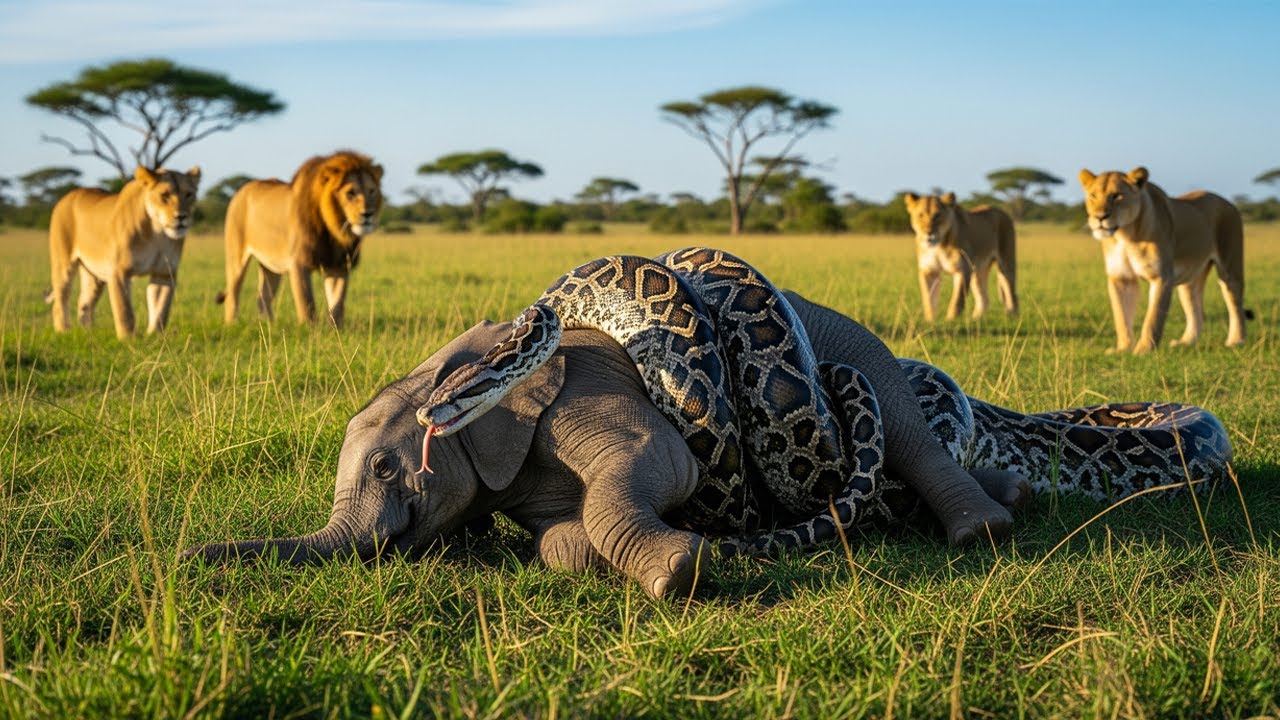A Giant Python Attacks a Helpless Baby Elephant — What the Lions Did ...