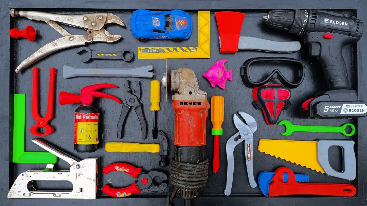 Collection of Repair Tools, Electric Drill, Electric Saw, Hammer With Wriench, Pliers, Hacksaw
