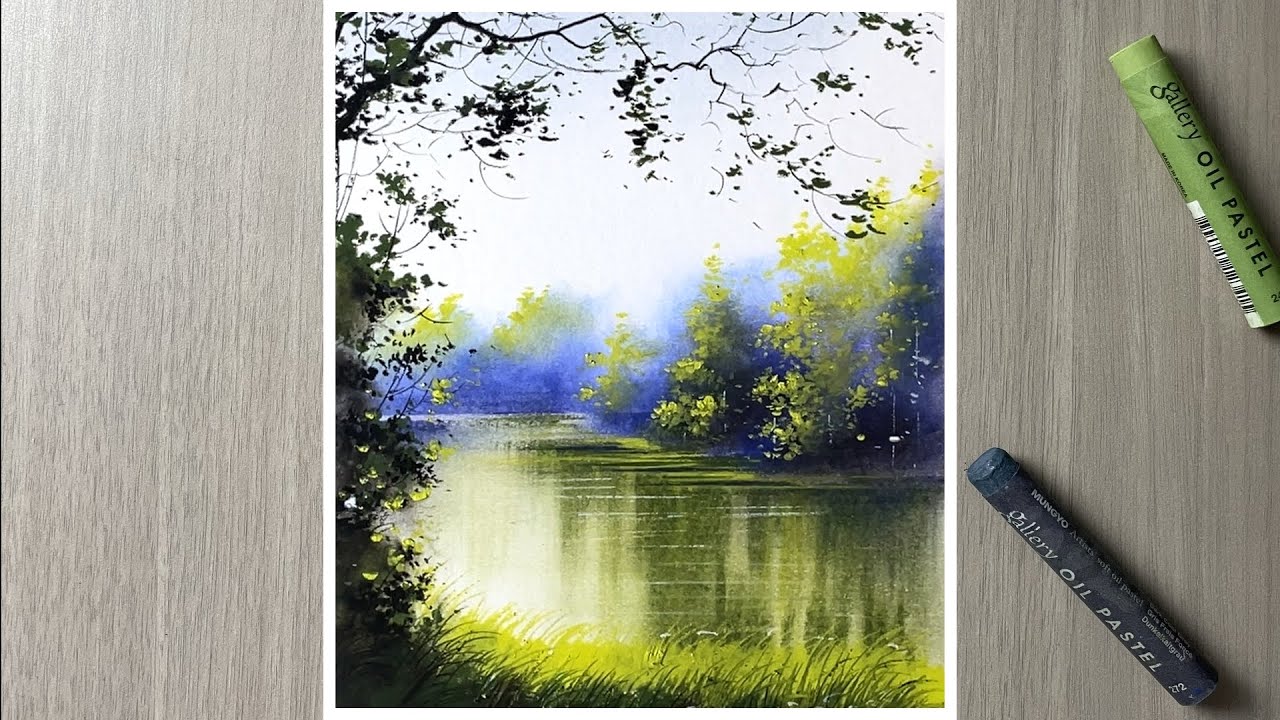 Foggy winter morning - oil pastel scenery