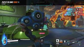 Quad-kill POTG with Kiriko blocking Reinhardt ultimate!