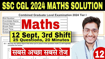Set-12- SSC CGL 2024 Maths Solution by Rohit Tripathi- ssc cgl all shift maths question 2024