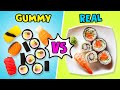 Gummy vs real food   crazy candy and real sushi and pizza