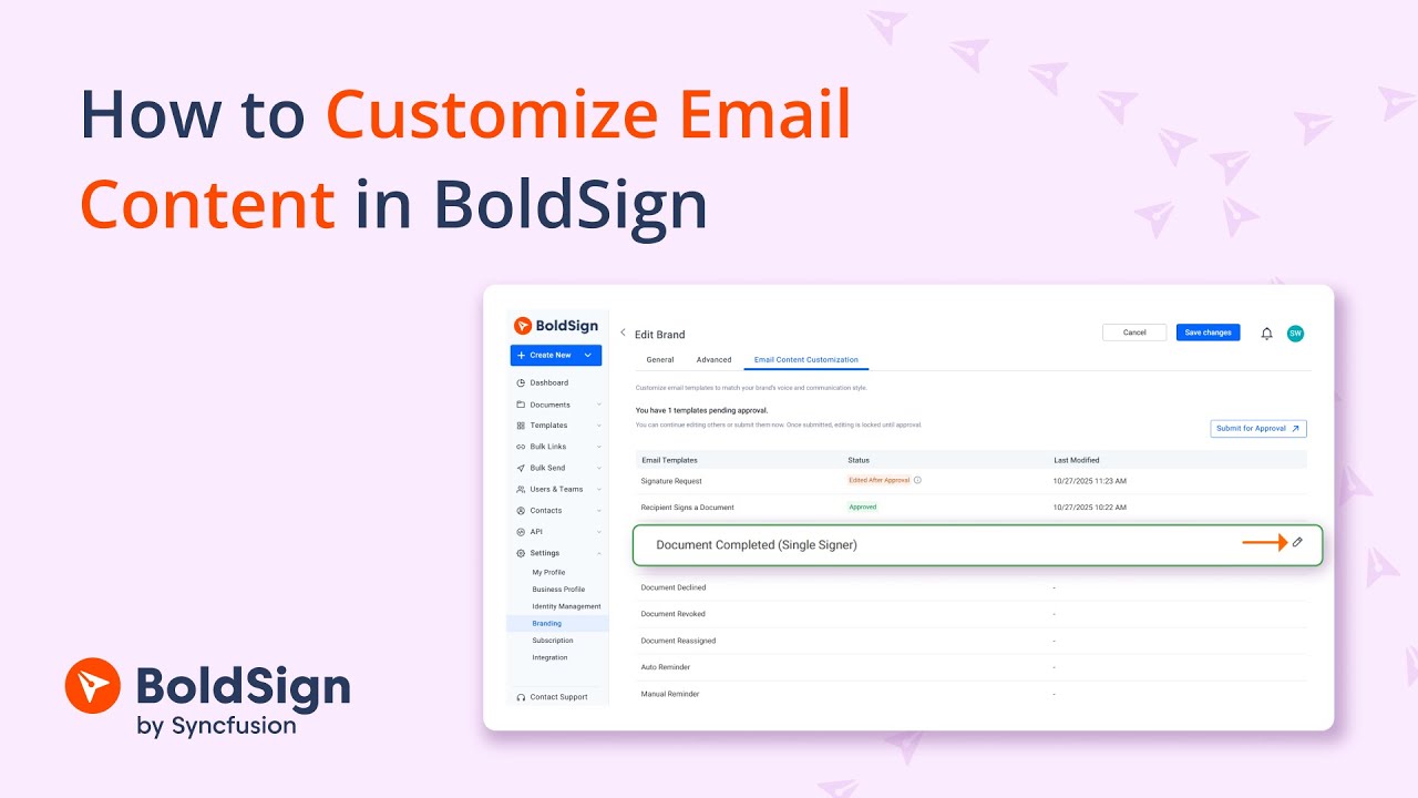 Как настроить содержимое электронных писем в BoldSign