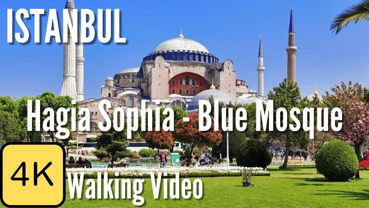 Walk in Istanbul, Turkey, Walk in Sultanahmet Blue Mosque, Hagia Sophia, 4k Resolution Walking Tour