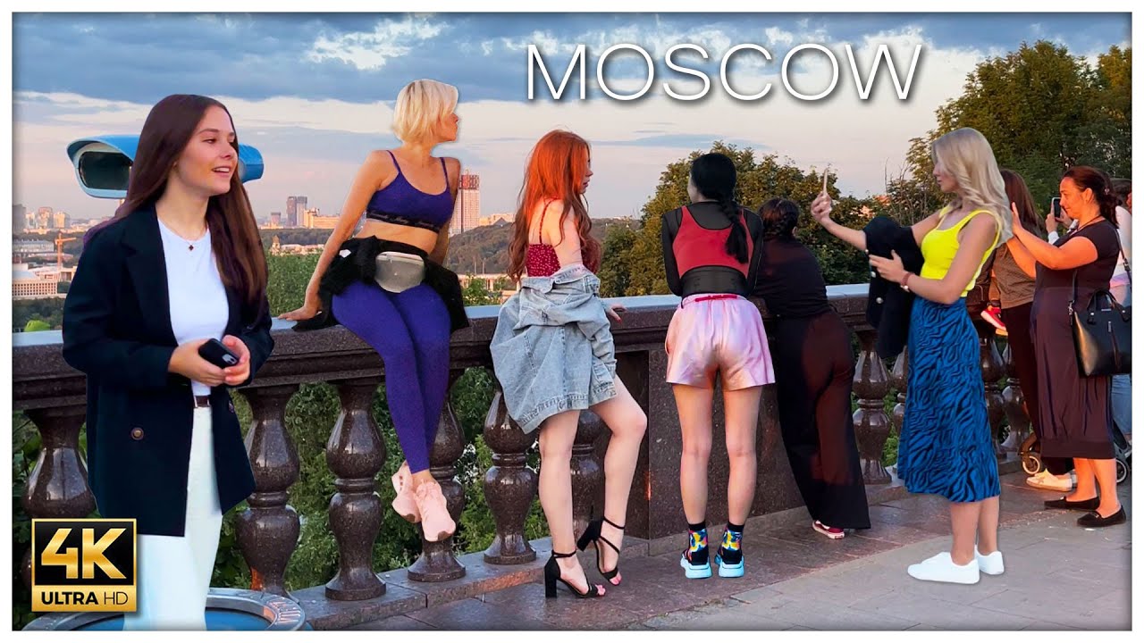 Beautiful Russian Girls on Vorobyovy Gory. Moscow City View