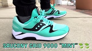 saucony grid 9000 mint on feet