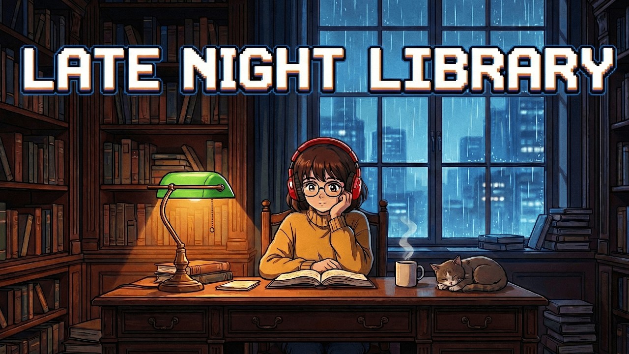 Late Night Library 📚 Rainy Lofi Jazz to Study & Focus [Dark Academia]