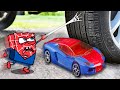 Stop! Spongebob-Spider Man Rescues his Super Car 🚓 Crushing Crunchy &amp; Soft Things by Car