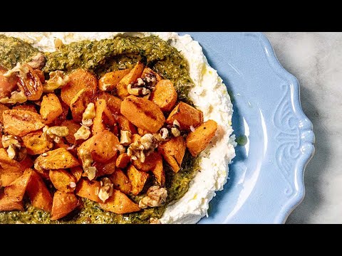 An Easy Roasted Carrots Recipe with Green Harissa and Whipped Feta  (Recipe in description)
