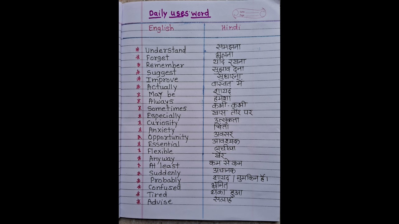 Daily use word meaning hindi