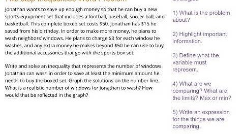 Math 7: Two step inequalities word problems