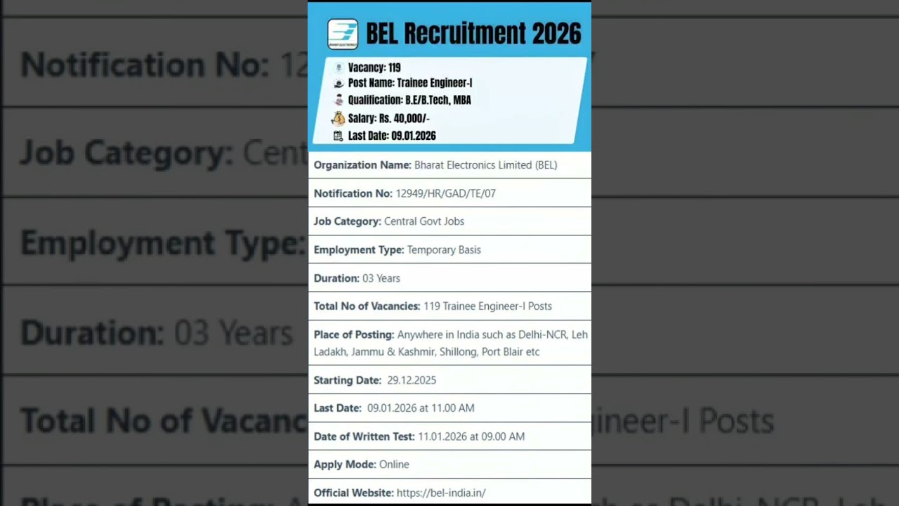 BEL Recruitment 2026 | 119 Trainee Engineer Jobs | Apply Online | Tamil | 