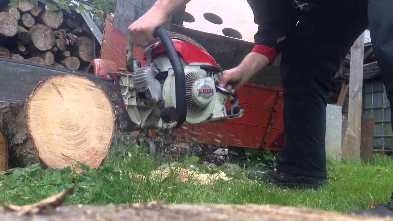 Stihl Contra AV First cut After New Piston Build in