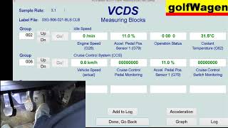 VCDS-VAG pedal test /accelerator pedal, brake pedal, clutch pedal/ on VW Golf screenshot 1