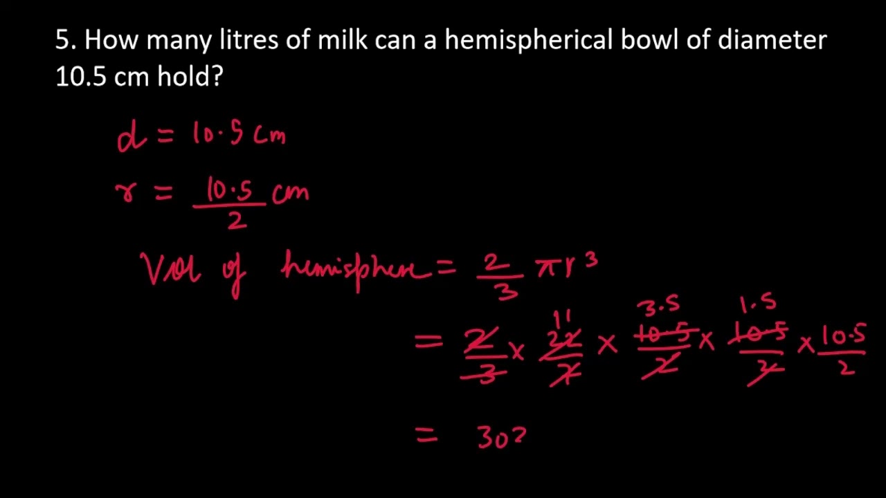 5 How Many Litres Of Milk Can A Hemispherical Bowl Of Diameter 10 5 Cm 5 How Many Litres Of Milk Can A Hemispherical Bowl Of Diameter 10 5 Cm