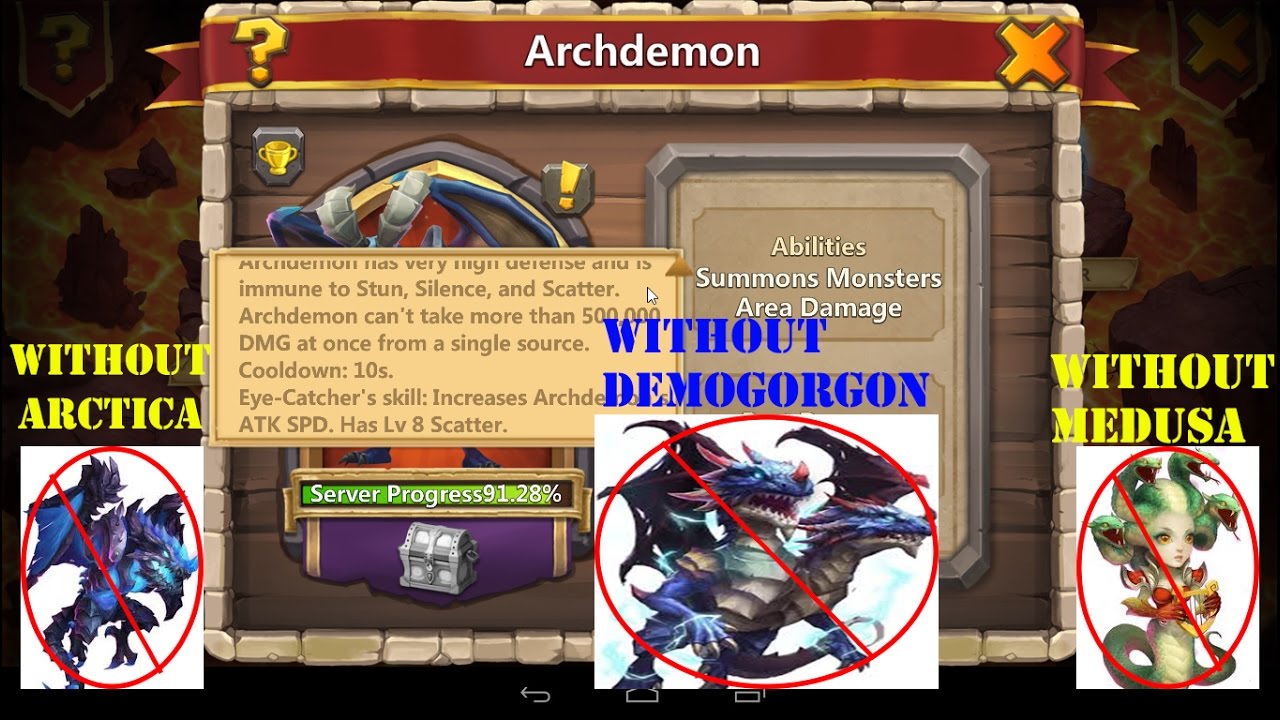 Castle Clash - Archdemon Strategy without DEMOGORGON, MEDUSA F2P Heroes only (Tree Strategy)