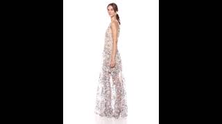 Dress the Population Women's Embellished Plunging Gown Sleeveless Floral Long Dress Sidney Mineral B